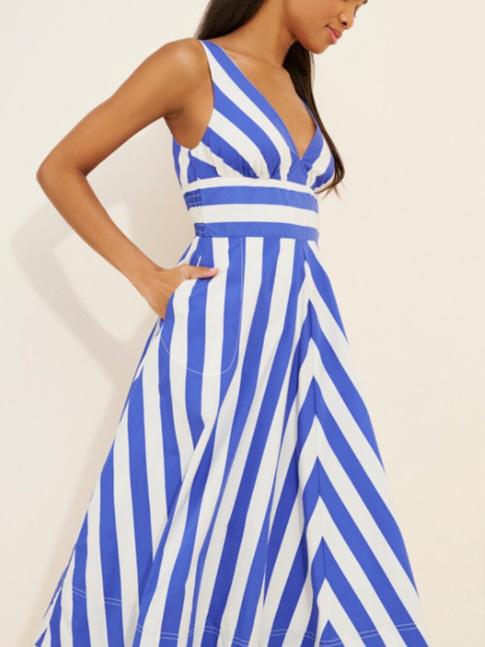 Anthropologie V-Neck Sleeveless Fit & Flare Midi Dress Coastal Nautical Stripe S - Picture 1 of 8